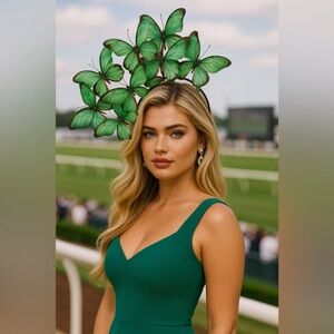 Kentucky Derby Hat Elegant Green Butterfly Fascinator Headband Statement